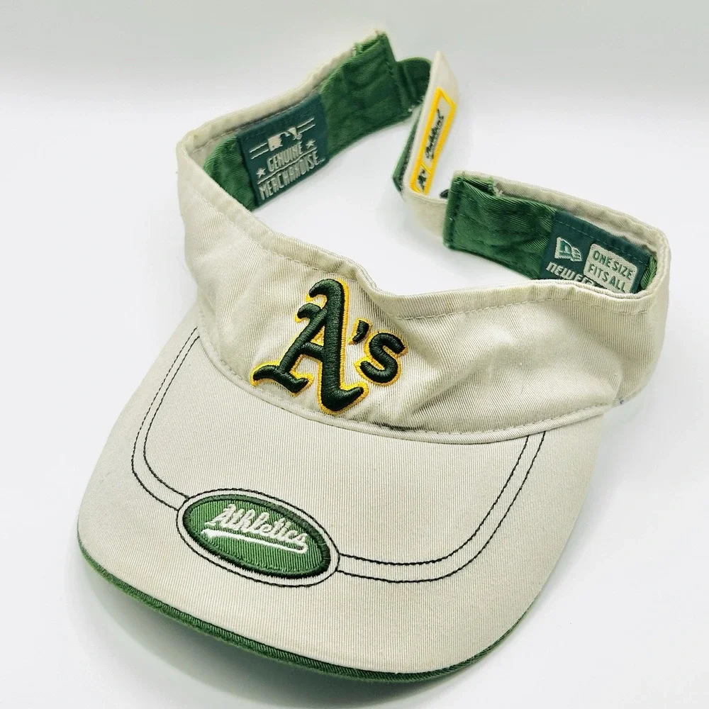 Oakland Athletics New Era Team Logo Visor Hat Cap Adjustable Strapback MLB Beige